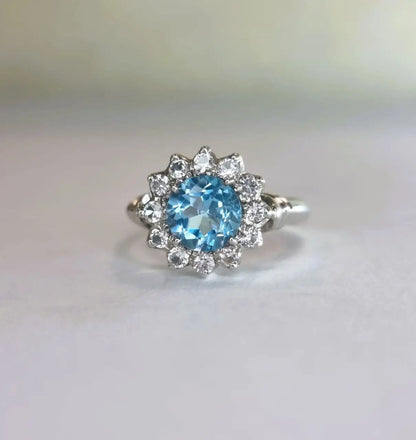 1ct Round Blue Topaz Silver Statement Ring