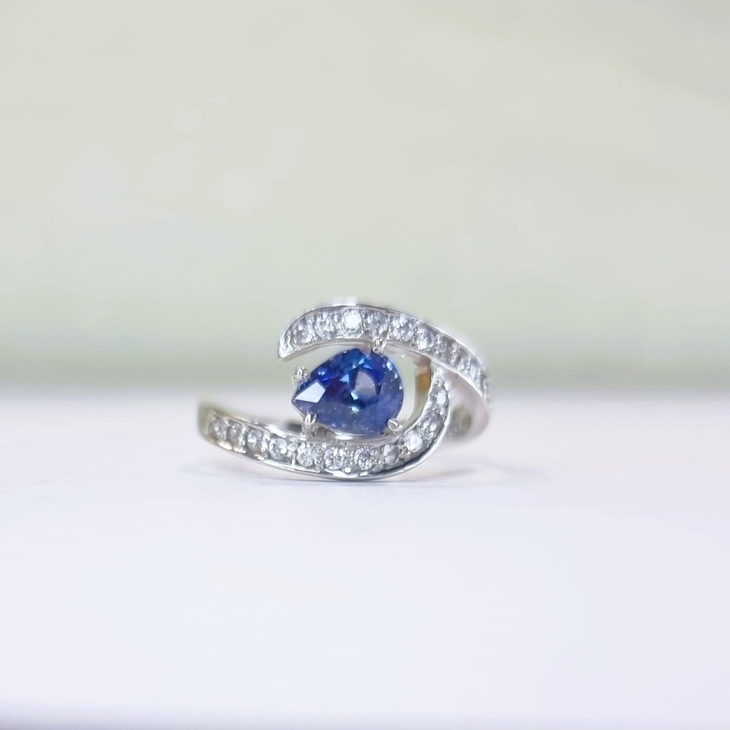 1ct Pear Cut Natural Blue Sapphire Statement Ring