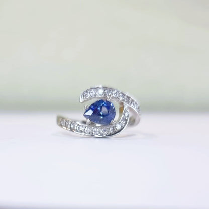 1ct Pear Cut Natural Blue Sapphire Statement Ring