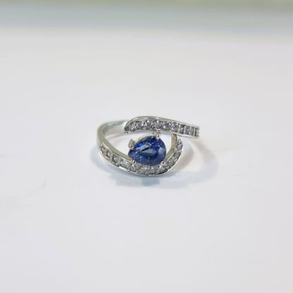 1ct Pear Cut Natural Blue Sapphire Statement Ring