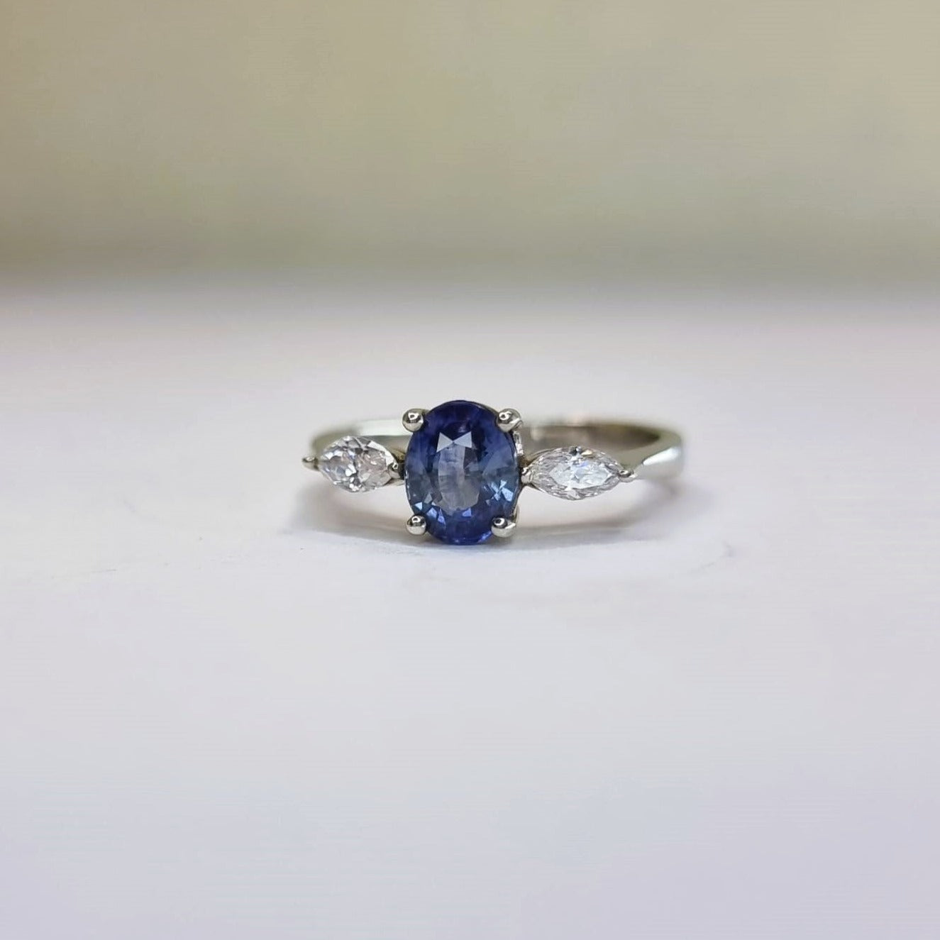 1ct Oval Natural Blue Sapphire Engagement Ring