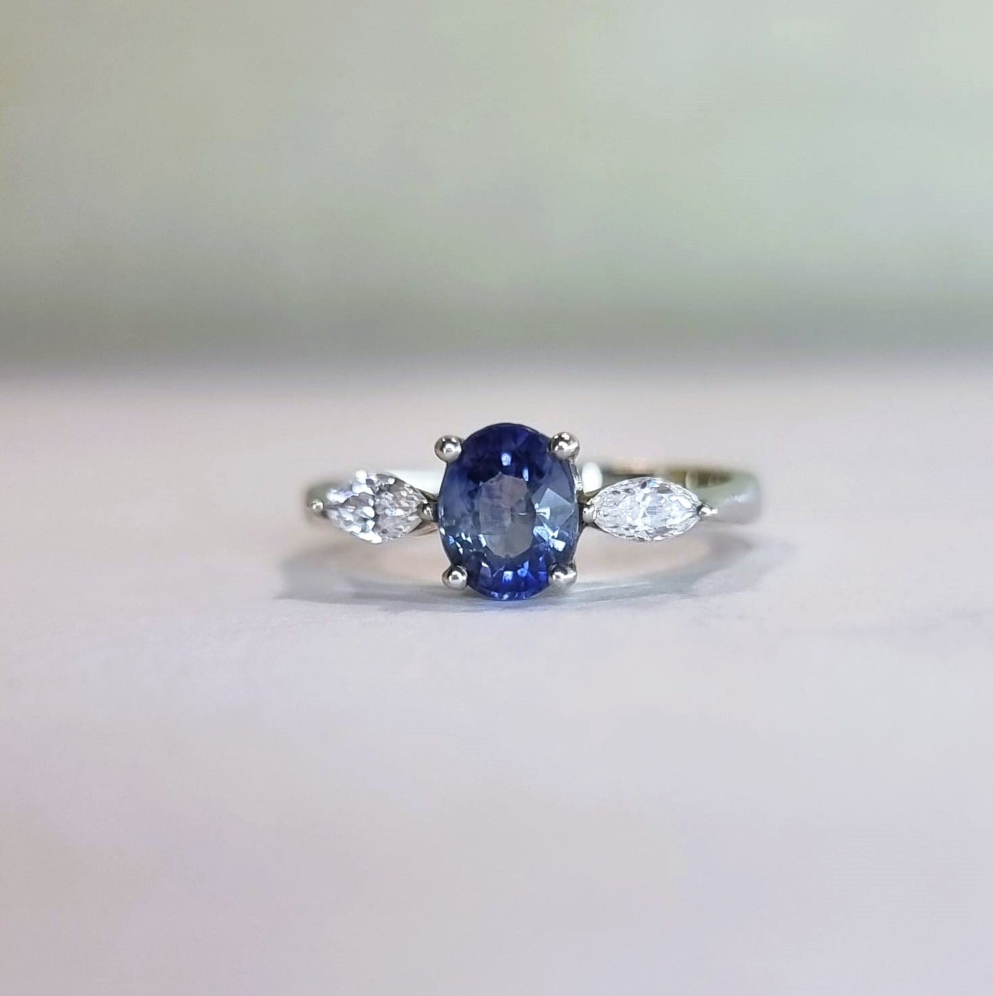 1ct Oval Natural Blue Sapphire Engagement Ring