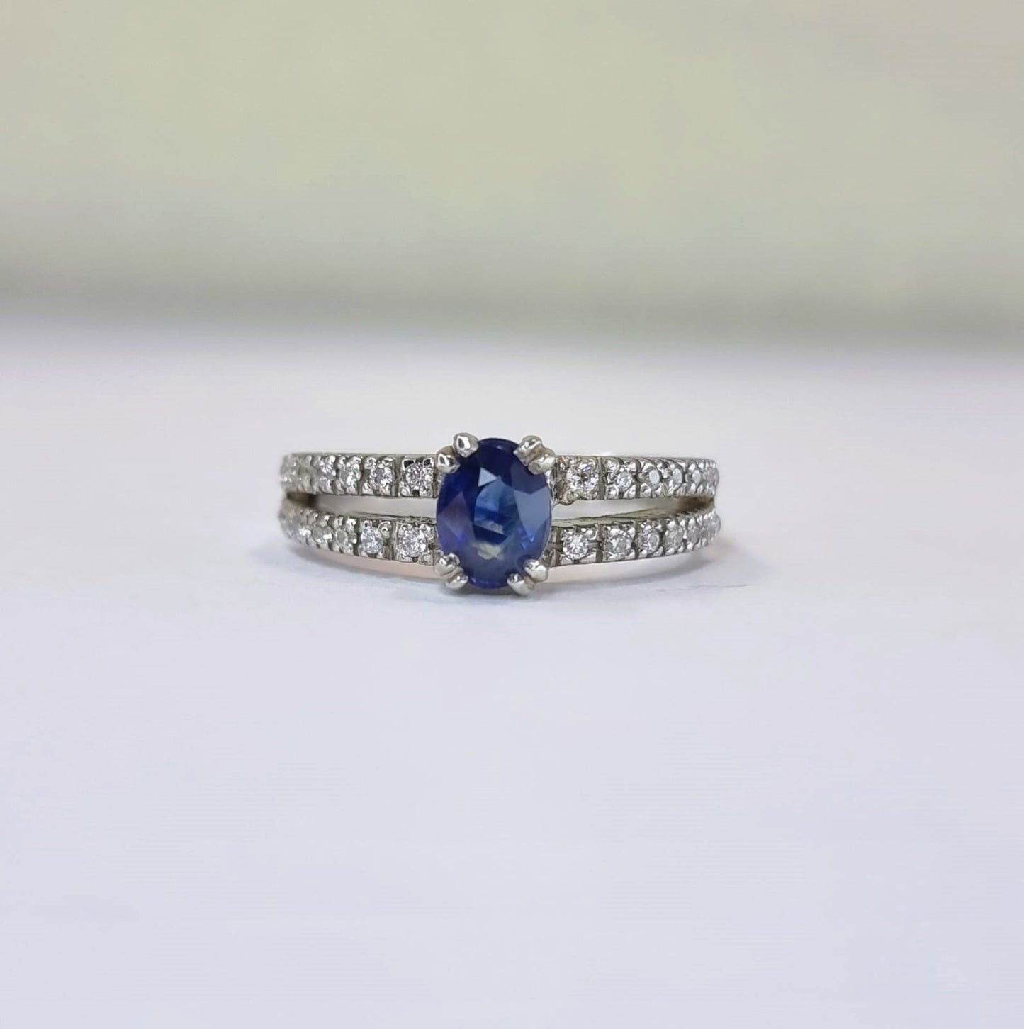 1.5ct Oval Blue Sapphire Engagement Ring