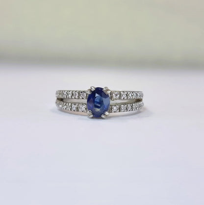 1.5ct Oval Blue Sapphire Engagement Ring