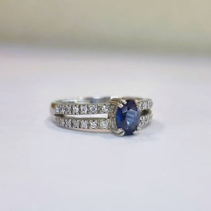 1.5ct Oval Blue Sapphire Engagement Ring