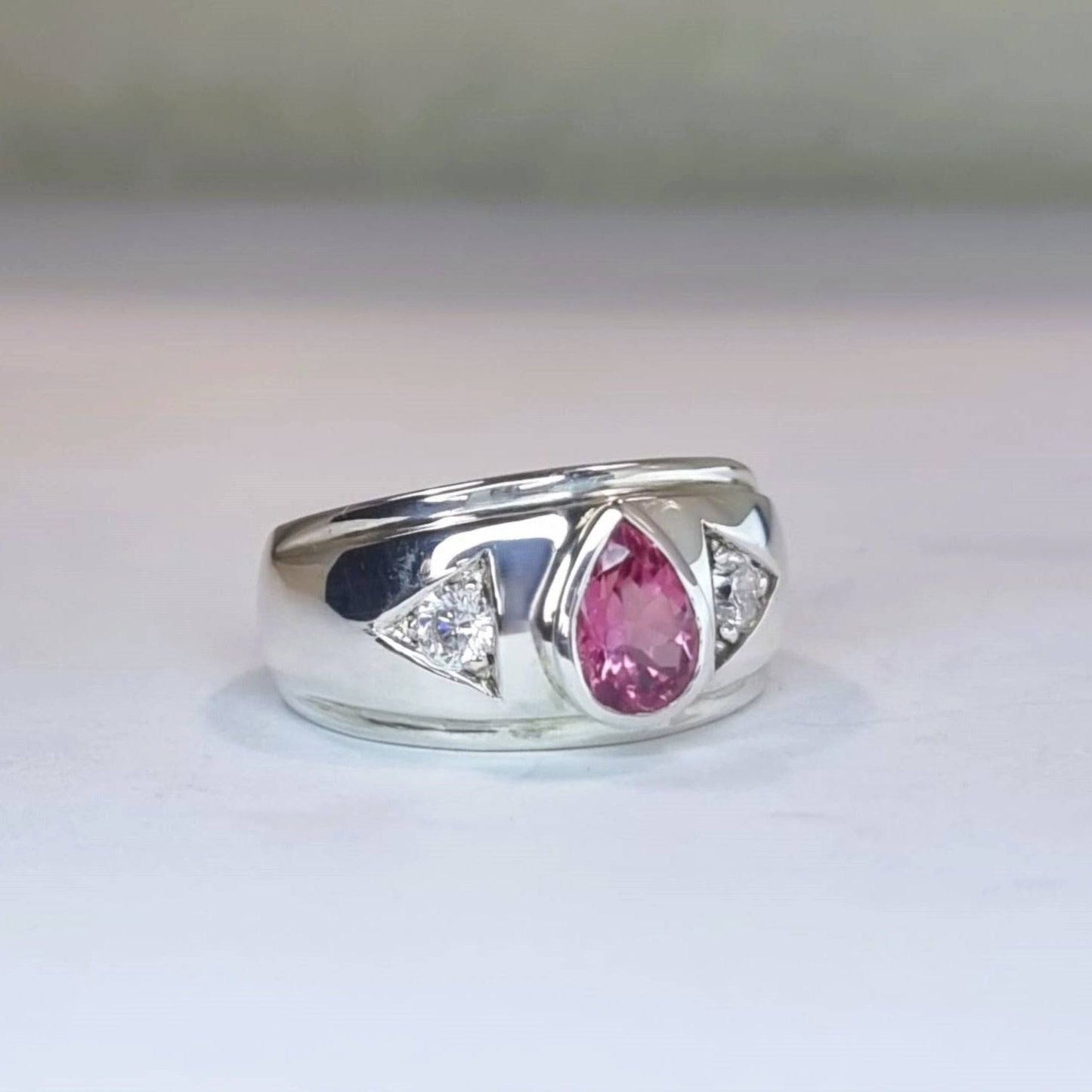 1.5ct Pear Shape Natural Pink Tourmaline 3 Stone Ring