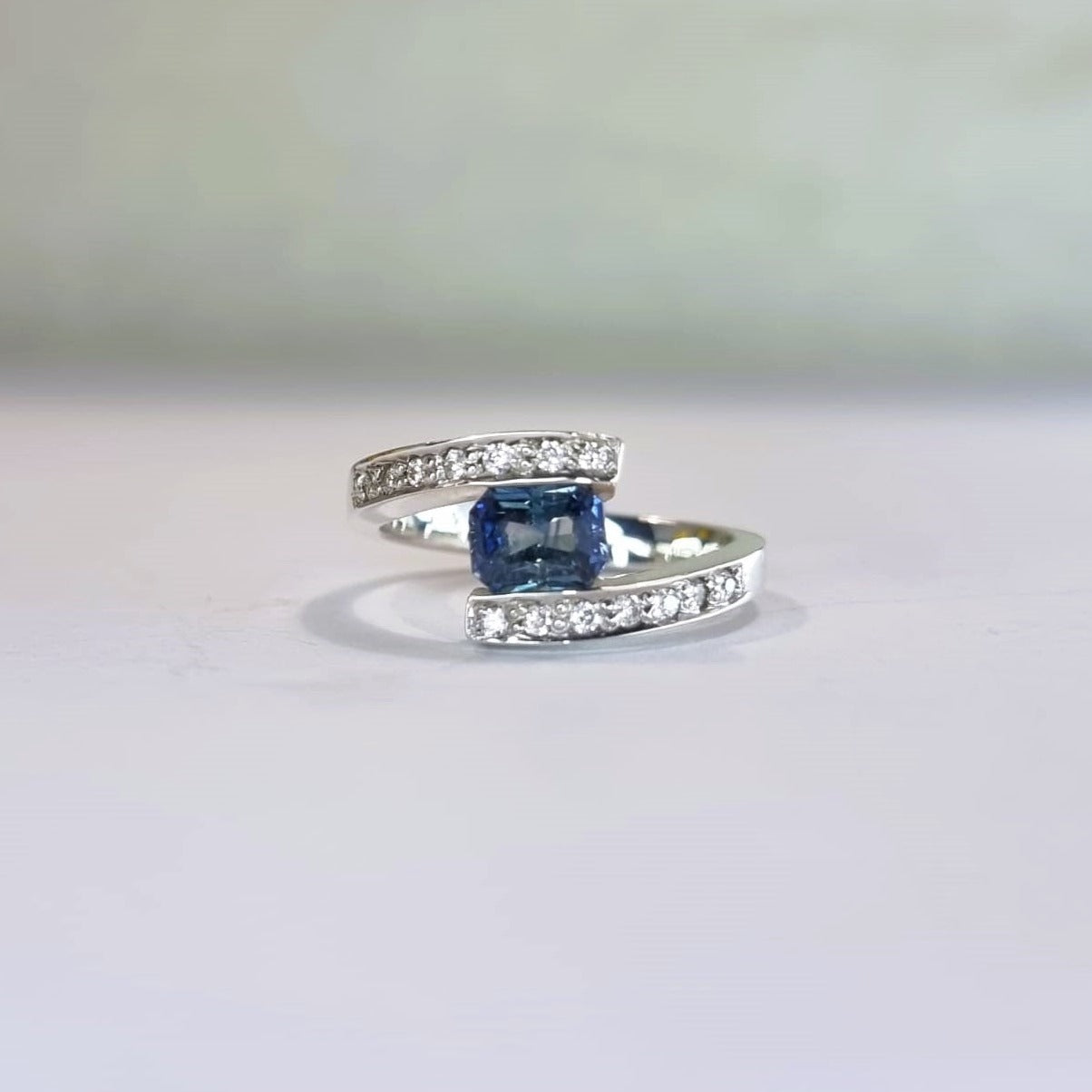 2ct Natural Blue Sapphire Floating Engagement Ring