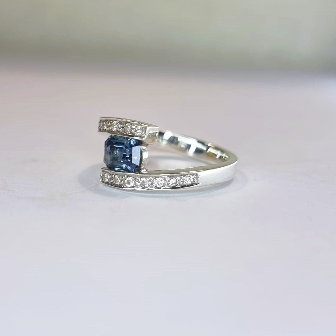 2ct Natural Blue Sapphire Floating Engagement Ring