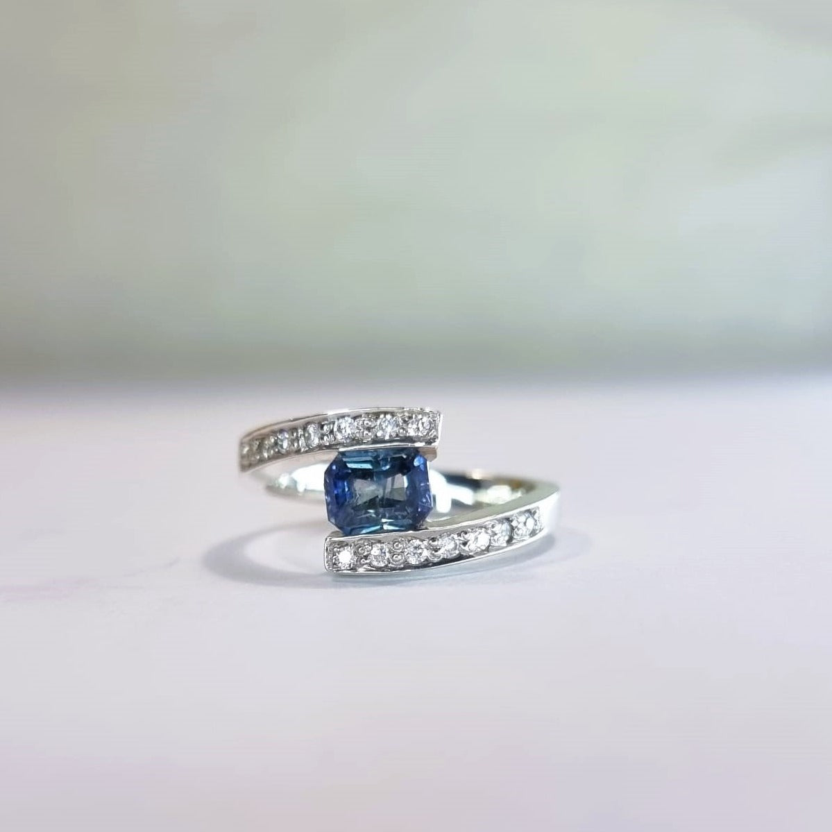 2ct Natural Blue Sapphire Floating Engagement Ring