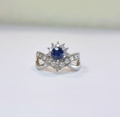 1ct Round Natural Blue Sapphire Statement Ring