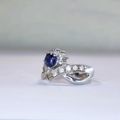 1ct Round Natural Blue Sapphire Statement Ring