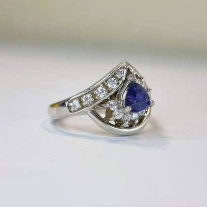 1ct Trillion Natural Blue Sapphire Statement  Ring