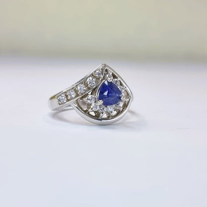 1ct Trillion Natural Blue Sapphire Statement  Ring