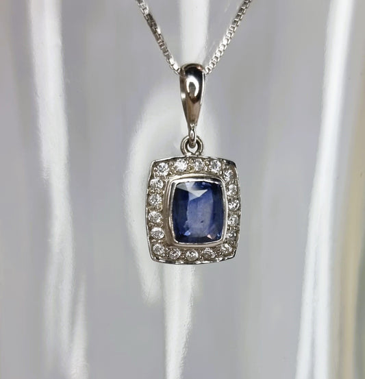 2.5ct Square Cut Natural Blue Sapphire Pendant