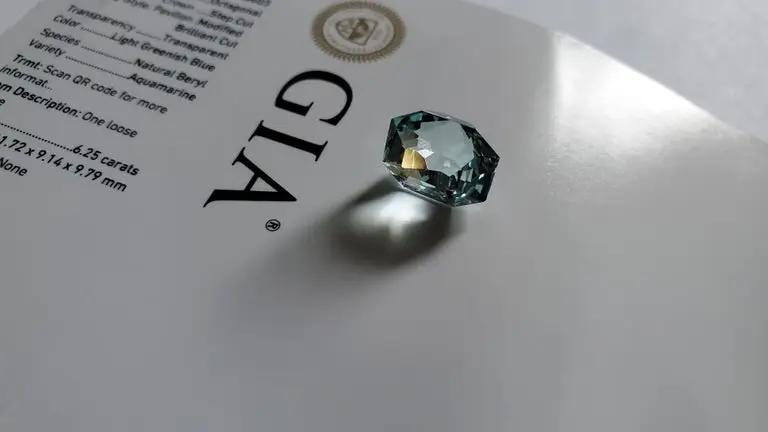 GIA Certified 6.25ct Octagonal Blue Aquamarine Gemstone