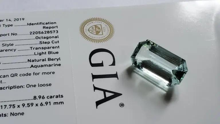 GIA Certified 8.96ct Blue Aquamarine Loose Gemstone