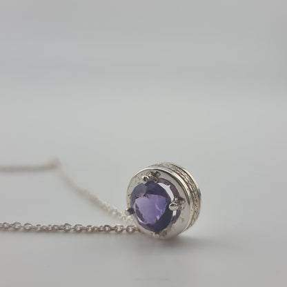 Natural Round Amethyst Necklace Pendant Textured Sterling Silver