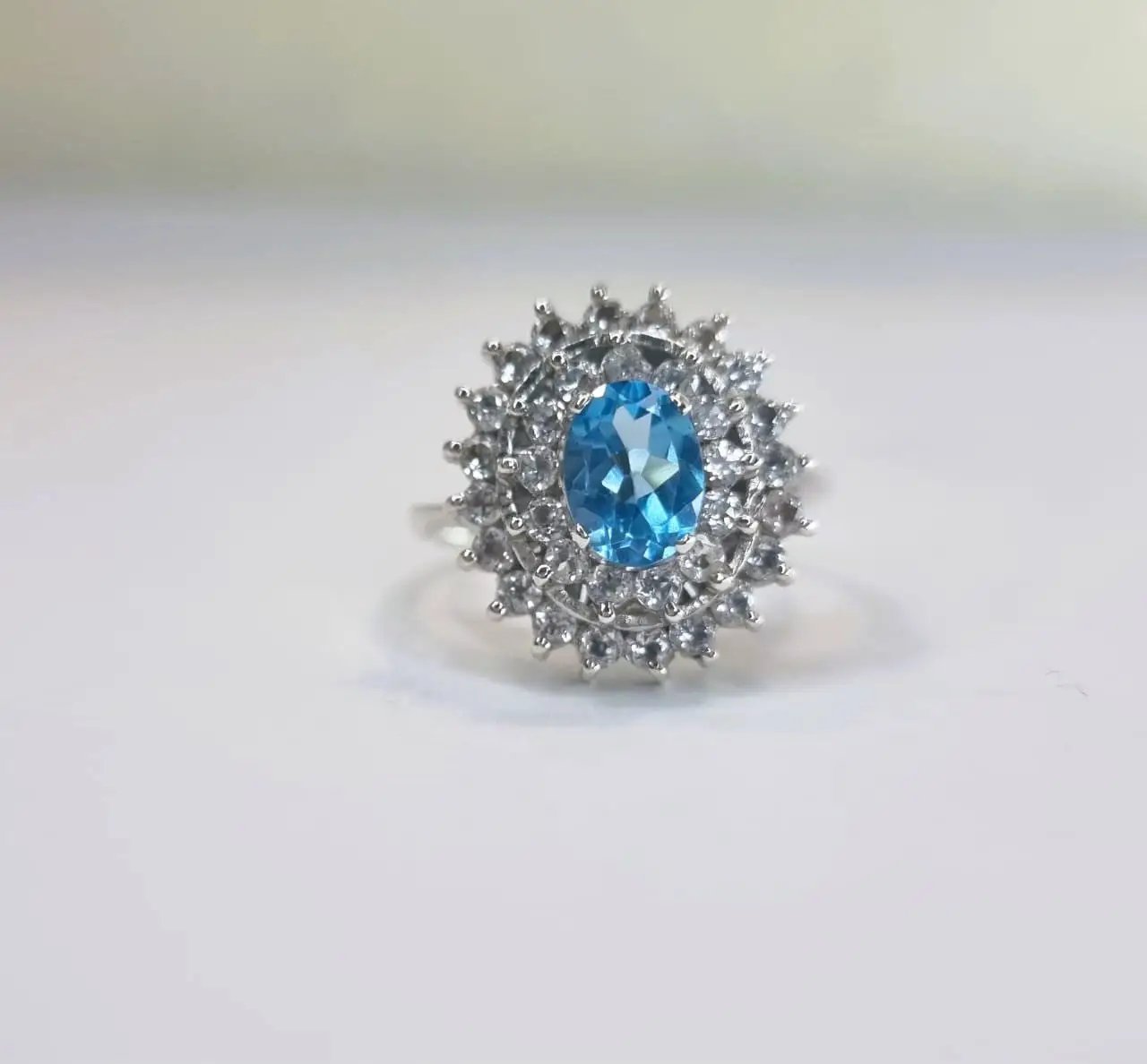 Our 2ct Oval Blue Topaz Silver Cocktail Ring