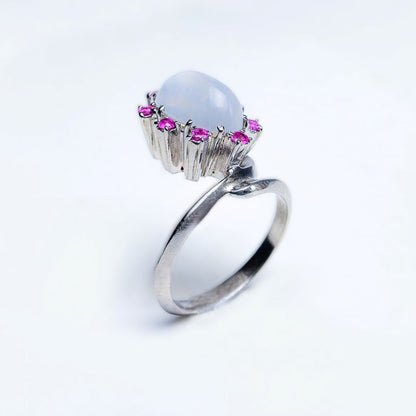 2ct Moonstone Natural Pink Ruby Cocktail Ring