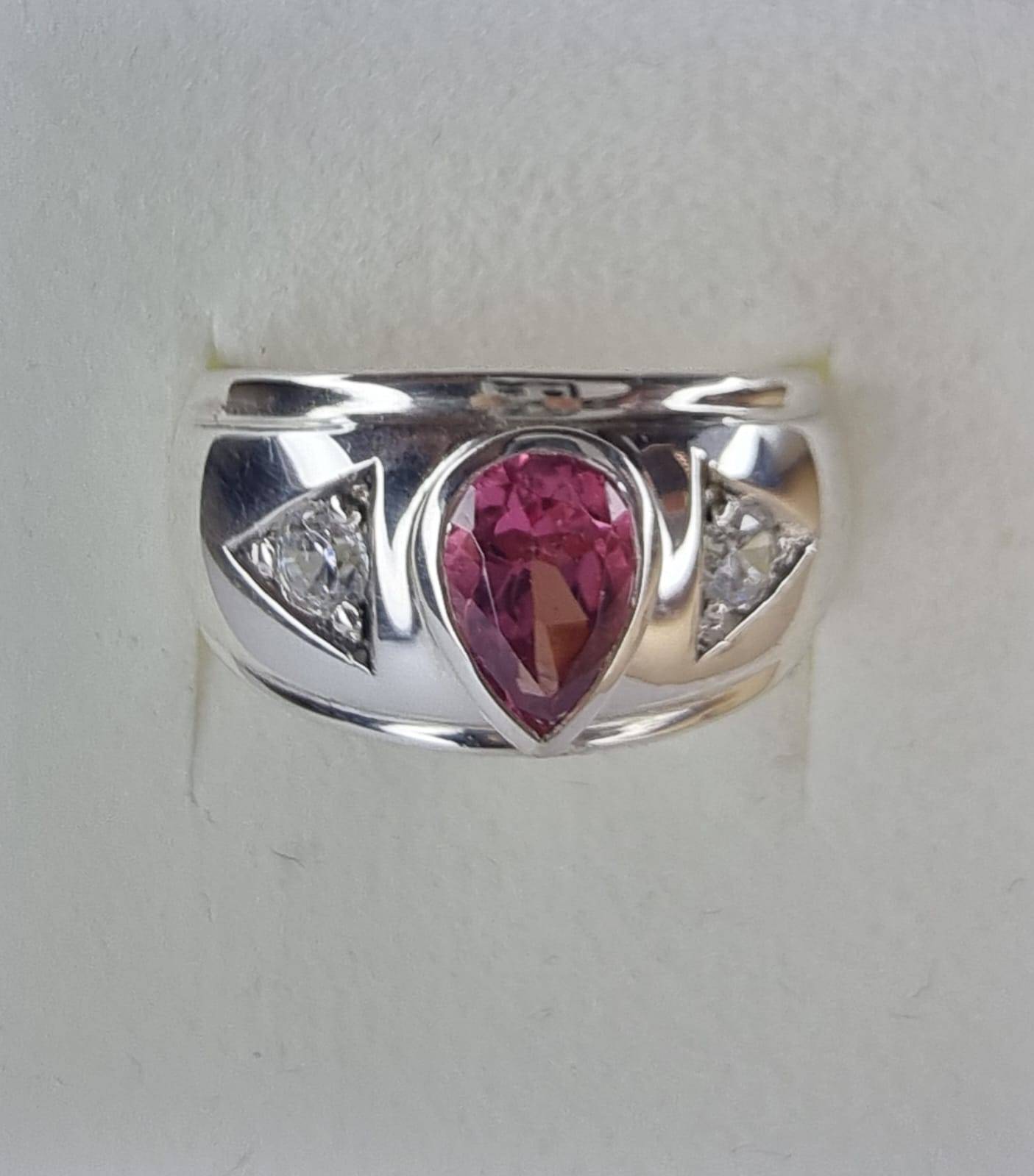 1.5ct Pear Shape Natural Pink Tourmaline 3 Stone Ring