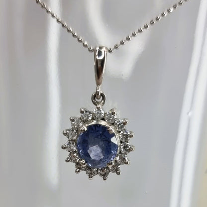 2.0ct Round Natural Blue Sapphire Pendant Necklace