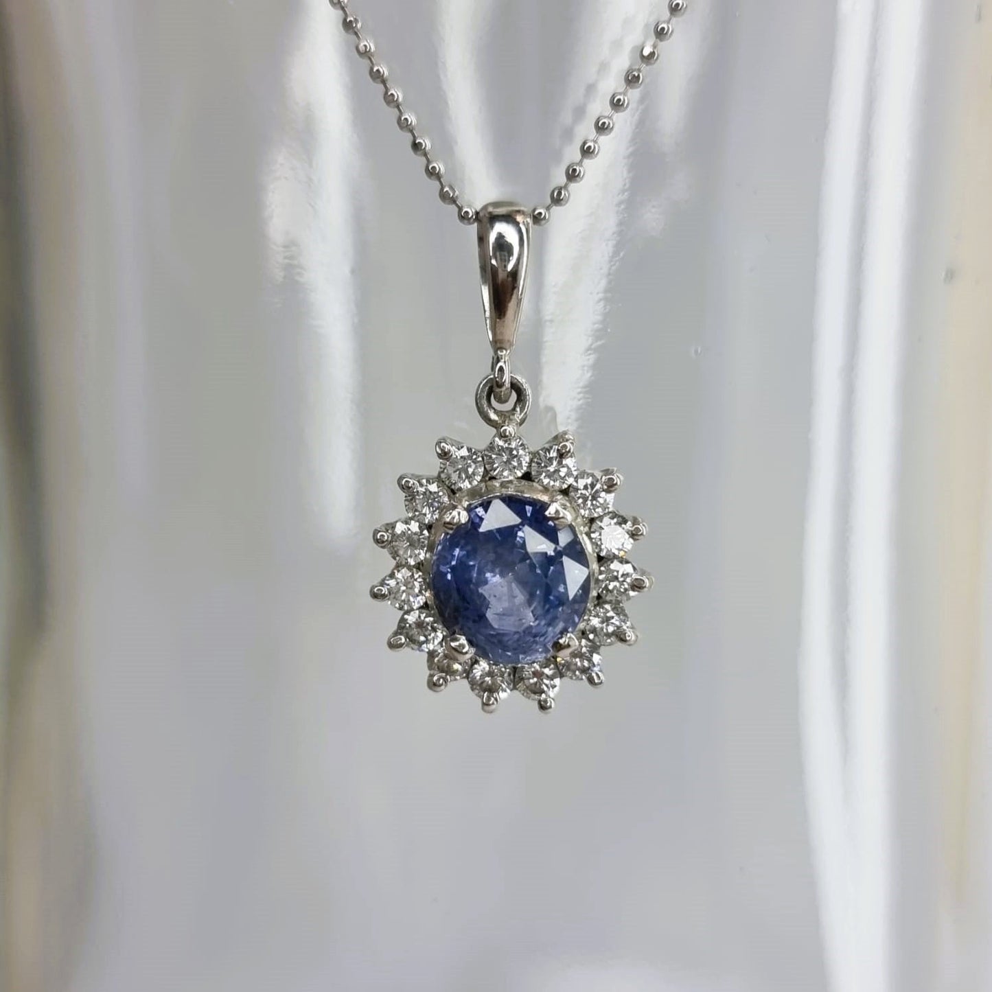 2.0ct Round Natural Blue Sapphire Pendant Necklace