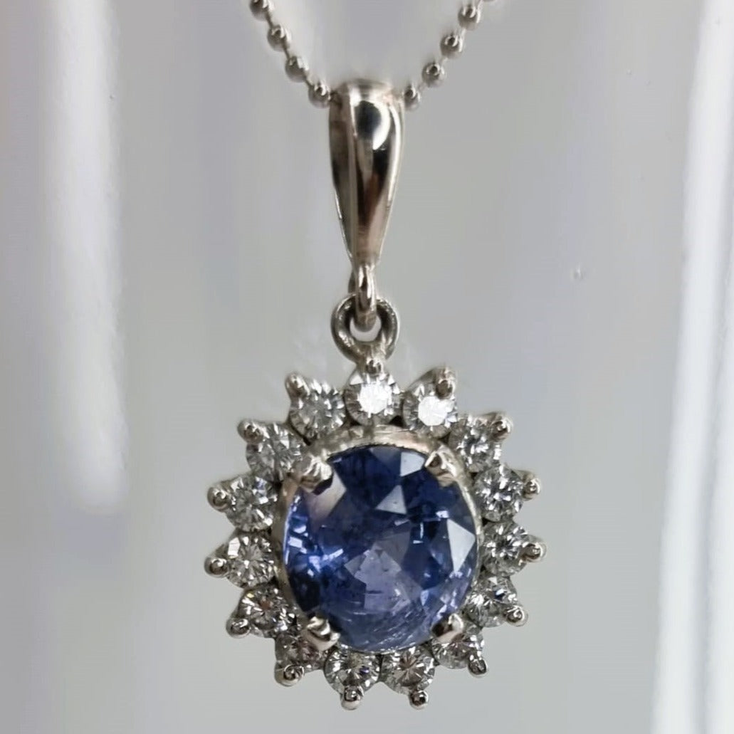 2.0ct Round Natural Blue Sapphire Pendant Necklace