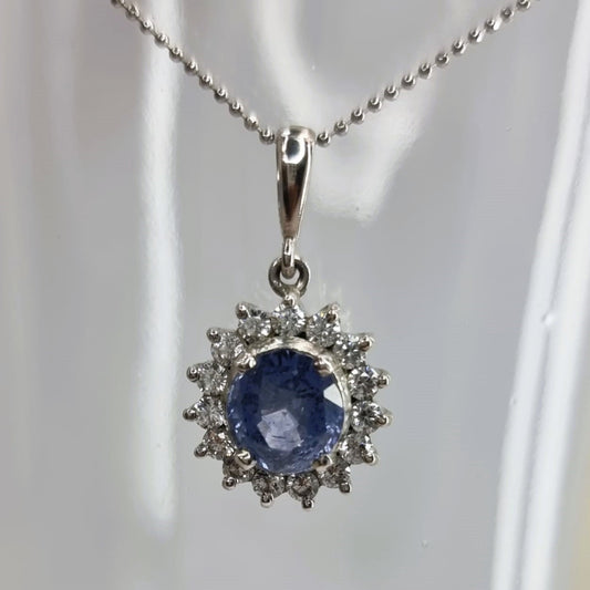 3ct Round Cut Natural Blue Sapphire Pendant