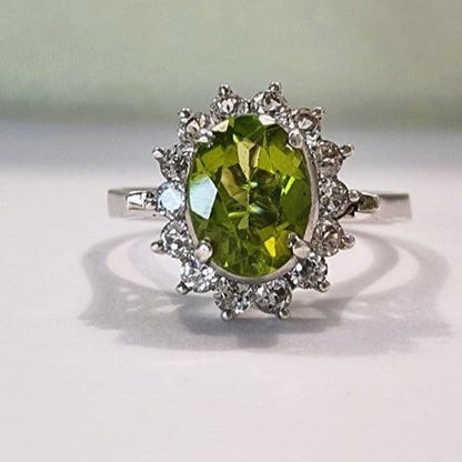 2ct Oval Mint Green Peridot  Silver Statement Ring