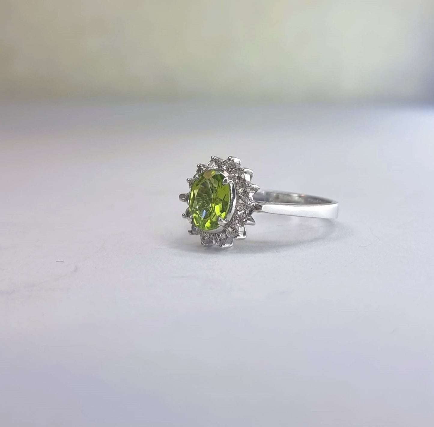 2ct Oval Mint Green Peridot  Silver Statement Ring