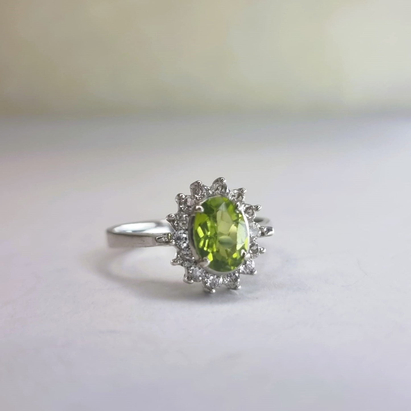 2ct Oval Mint Green Peridot  Silver Statement Ring