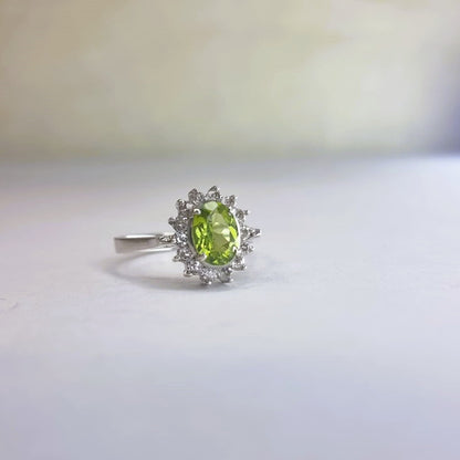 2ct Oval Mint Green Peridot  Silver Statement Ring