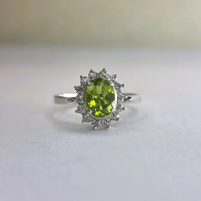 2ct Oval Mint Green Peridot  Silver Statement Ring