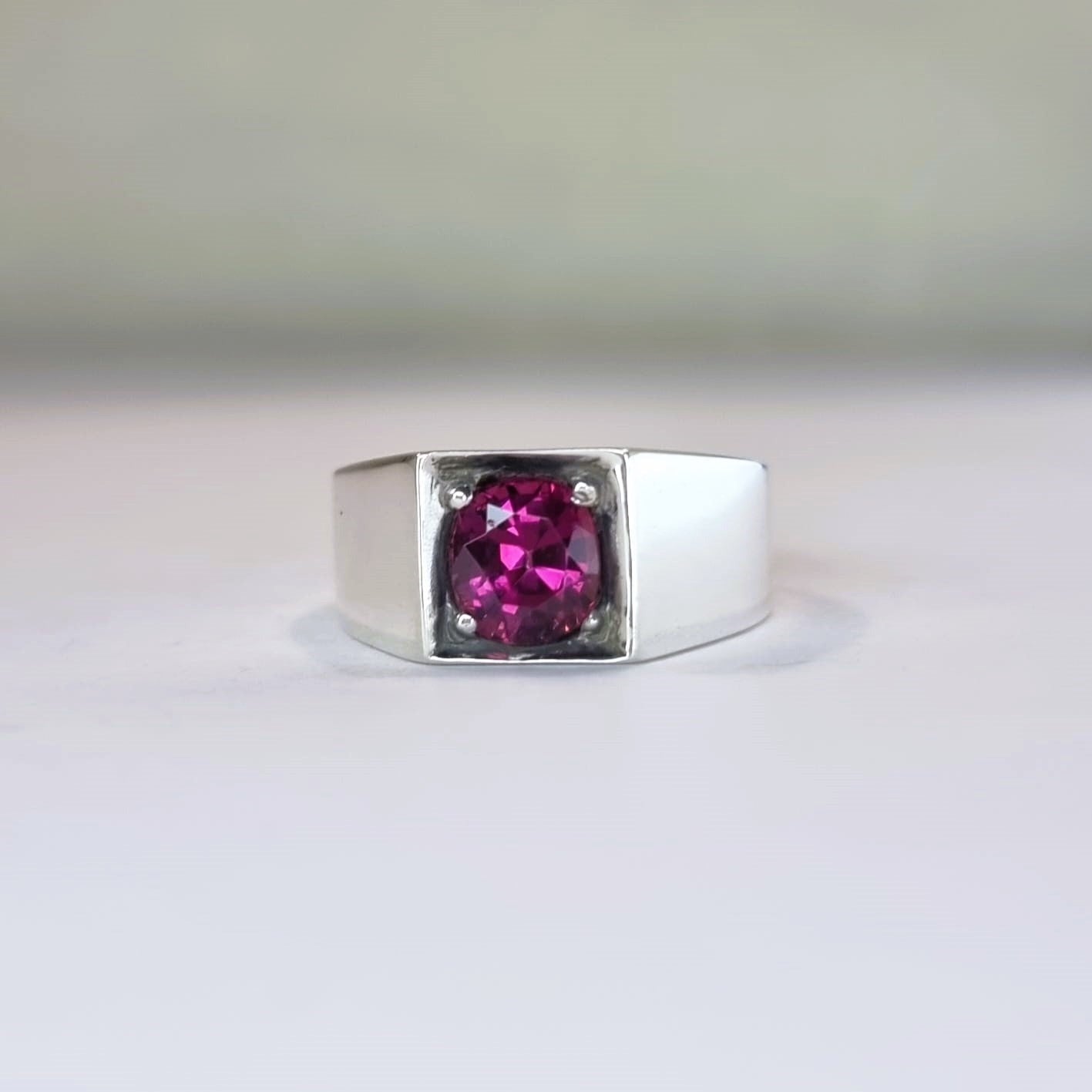 2ct Natural Garnet Birthstone Signet Ring