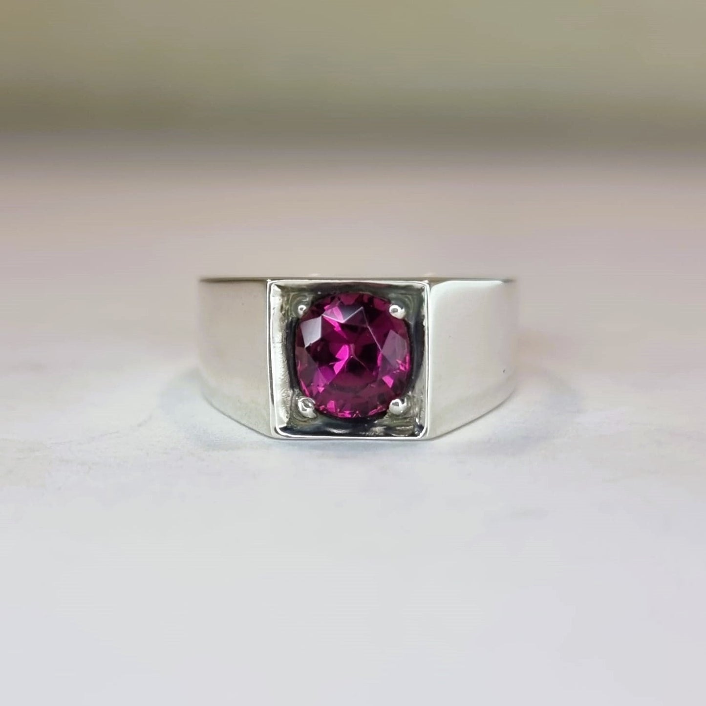 2ct Natural Garnet Birthstone Signet Ring