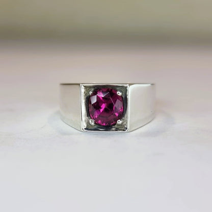 2ct Natural Garnet Birthstone Signet Ring