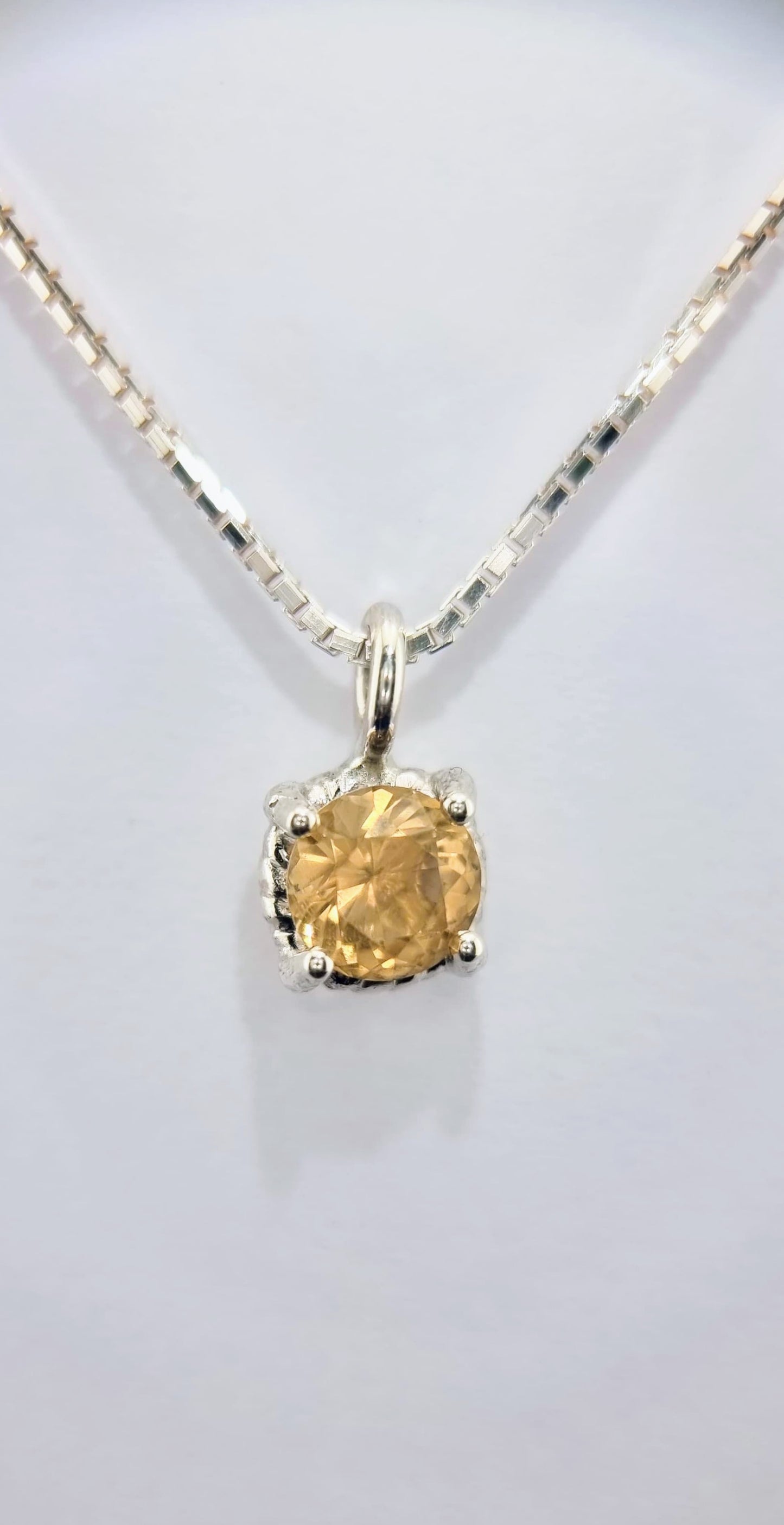 6mm Round Citrine Twist Dainty Pendant in Sterling Silver with Italian Chain