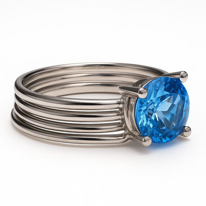 1ct Round Cut Natural Blue Topaz Solitaire Ring