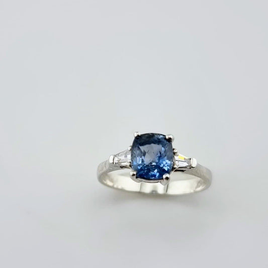 2.5ct Cushion Natural Blue Sapphire Ring