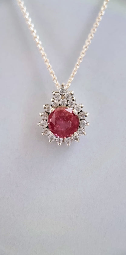 3ct Natural Round Pink Tourmaline Pendant