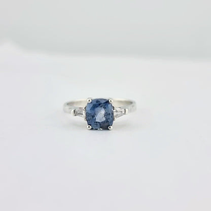 2.5ct Cushion Natural Blue Sapphire Ring