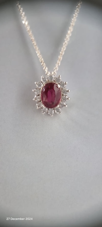 3ct Natural Oval Deep Pink Tourmaline Pendant