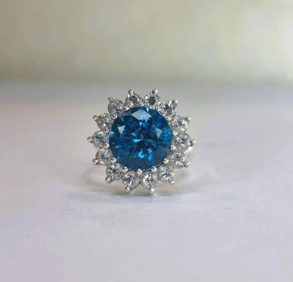 5ct Round Cut Natural Blue Topaz Cocktail Ring