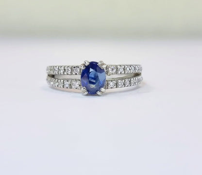 1.5ct Oval Blue Sapphire Engagement Ring