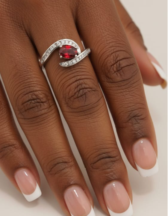 Bypass 1.5ct Oval Cut Natural Garnet Halo Ring