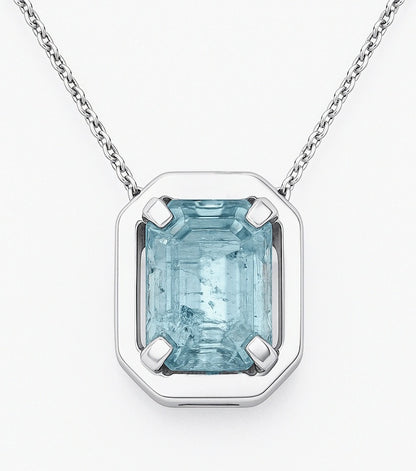 Rectangle Aquamarine Necklace Pendant