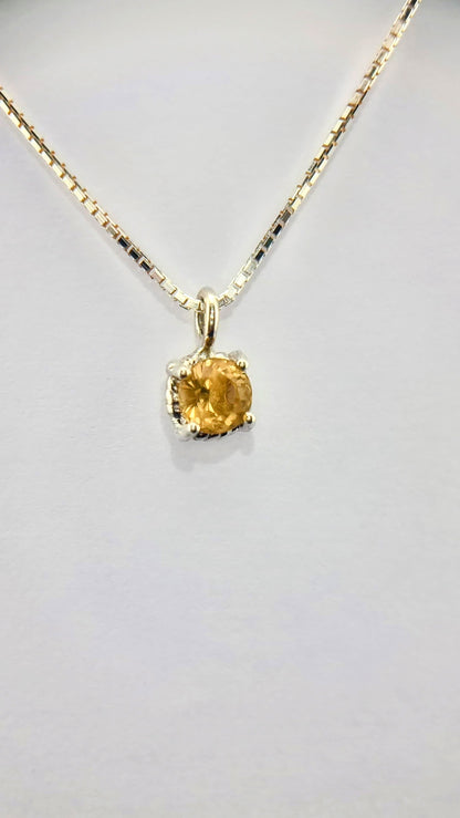 6mm Round Citrine Twist Dainty Pendant in Sterling Silver with Italian Chain