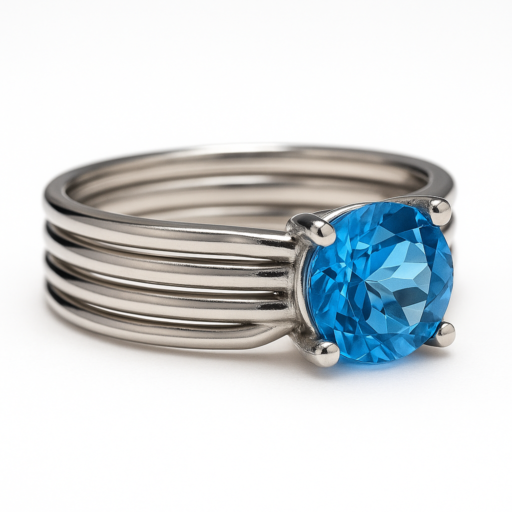 1ct Round Cut Natural Blue Topaz Solitaire Ring