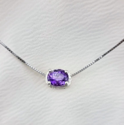 Oval-Cut Amethyst Pendant Necklace in Sterling Silver