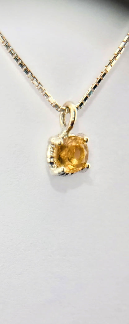 6mm Round Citrine Twist Dainty Pendant in Sterling Silver with Italian Chain